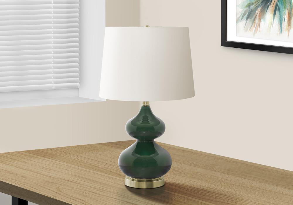 Monarch Specialties - Lighting, 24inH, Green Glass, Ivory / Cream Shade, Contemporary - I-9768 veiw 2