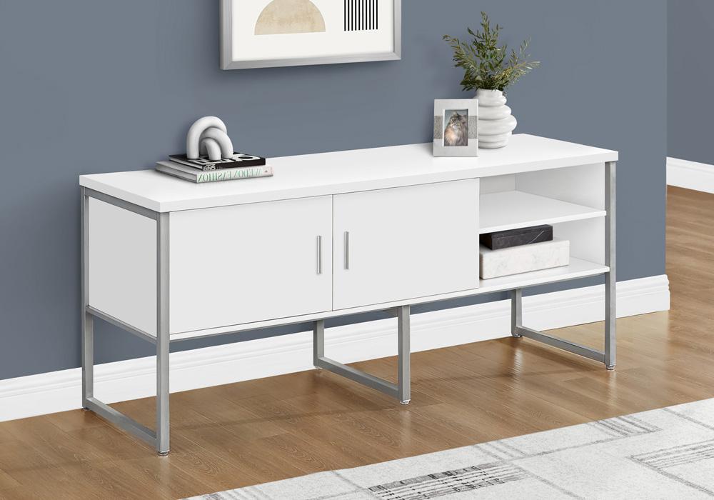 Monarch Specialties - Office Credenza, 72inL, Home Office, Work, Storage Doors, Commercial Grade, White Laminate, Silver Metal, Contemporary, Modern - I-7727 veiw 2