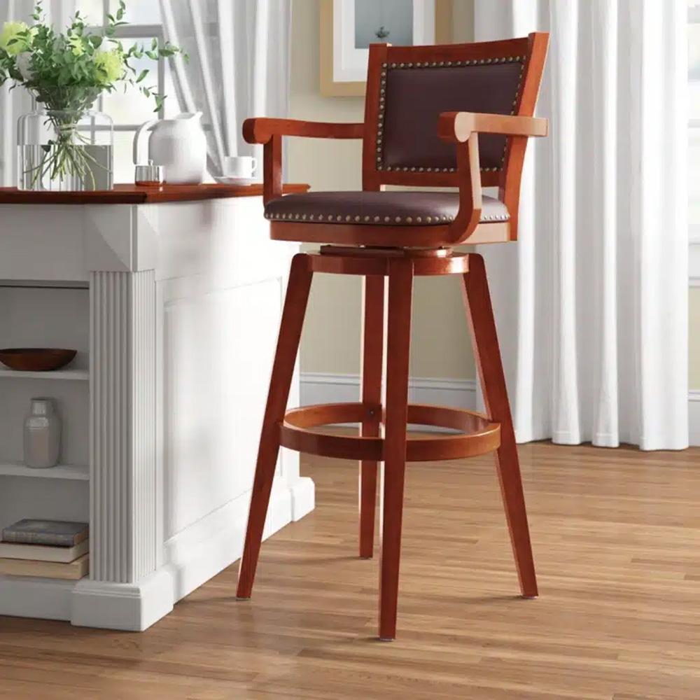 Boraam - Broadmoor Extra Tall Swivel Bar Stool with Arms - Cherry - 51934 veiw 6