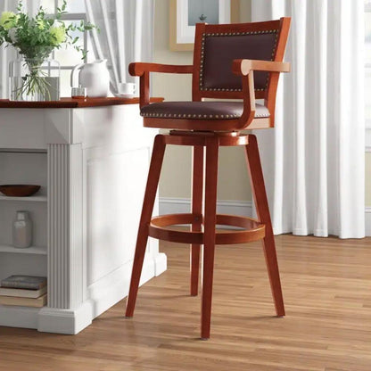 Boraam - Broadmoor Extra Tall Swivel Bar Stool with Arms - Cherry - 51934 veiw 6