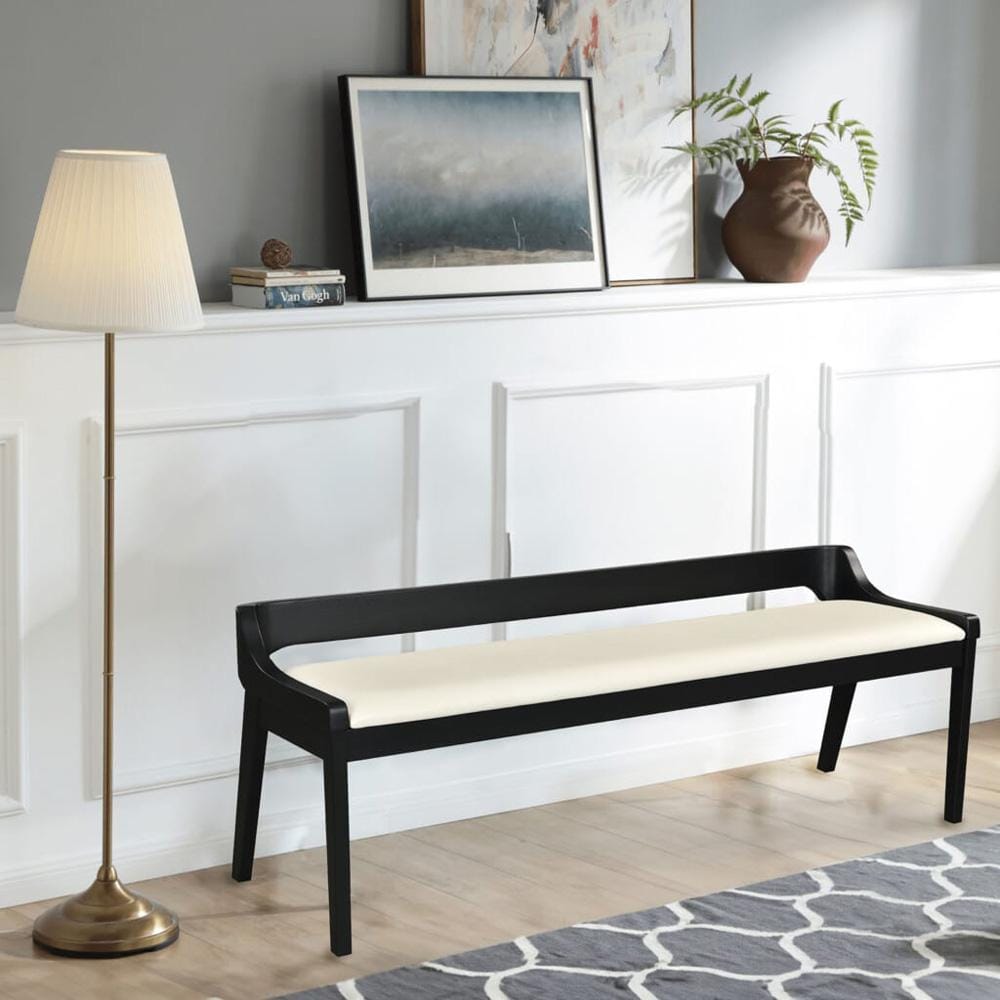 Boraam - Rasmus Cream Faux Leather Wood Dining Bench - Black Finish - 77818 veiw 6