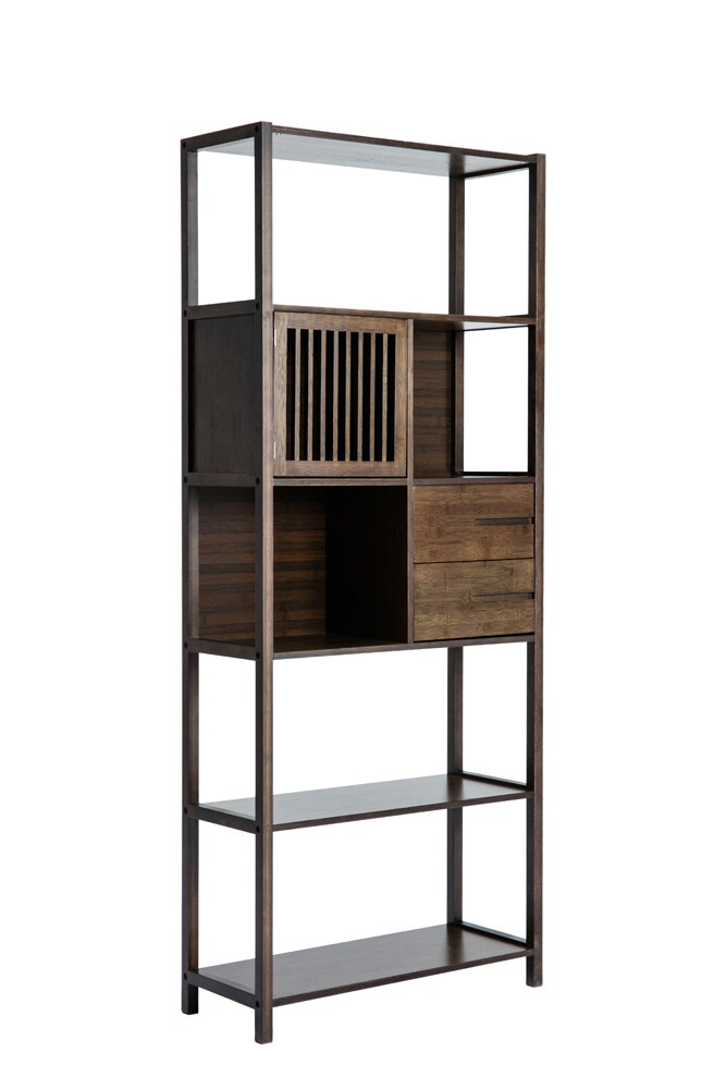 Boraam - Selma Bamboo Bookcase - Left Facing Spindle Cabinet, Cappuccino - 50656_BOR veiw 1