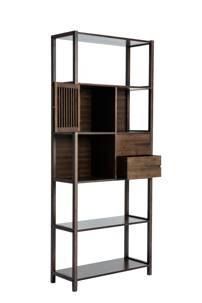Boraam - Selma Bamboo Bookcase - Left Facing Spindle Cabinet, Cappuccino - 50656_BOR veiw 5