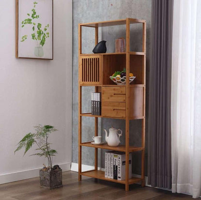 Boraam - Selma Bamboo Bookcase - Left Facing Spindle Cabinet, Natural - 50654 veiw 1