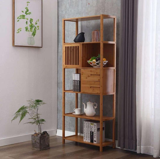 Boraam - Selma Bamboo Bookcase - Left Facing Spindle Cabinet, Natural - 50654 veiw 1