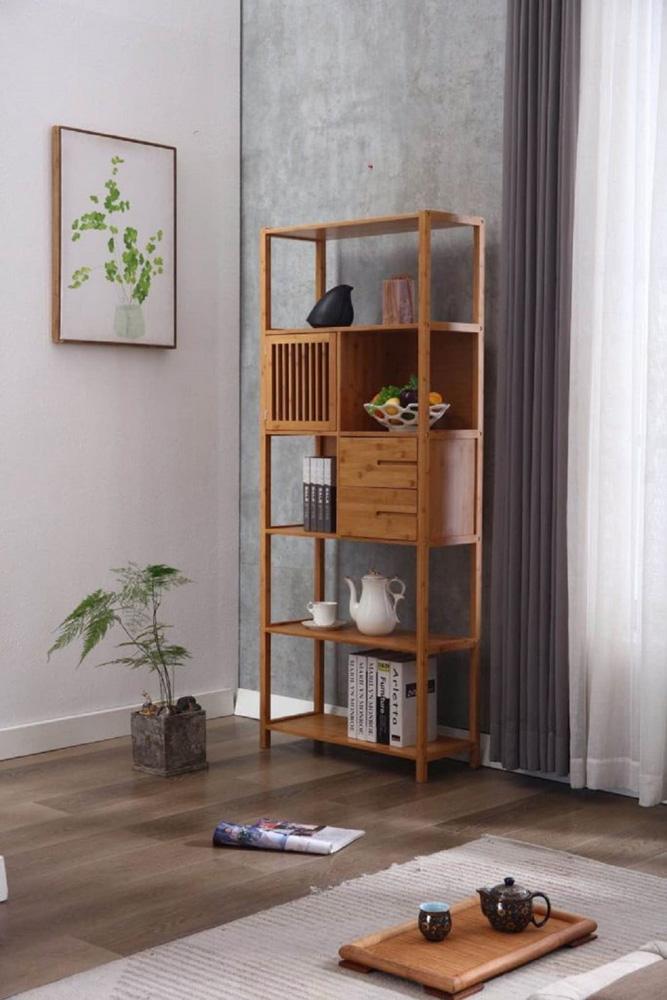 Boraam - Selma Bamboo Bookcase - Left Facing Spindle Cabinet, Natural - 50654 veiw 5