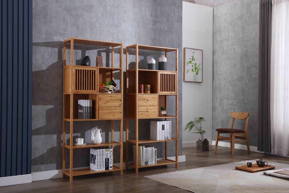 Boraam - Selma Bamboo Bookcase - Left Facing Spindle Cabinet, Natural - 50654 veiw 6