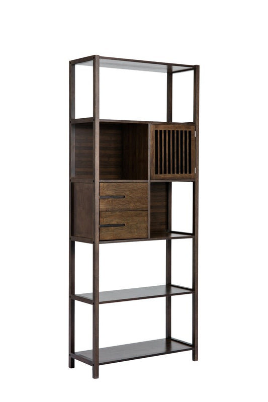 Boraam - Selma Bamboo Bookcase - Right Facing Spindle Cabinet, Cappuccino - 50657_BOR veiw 1