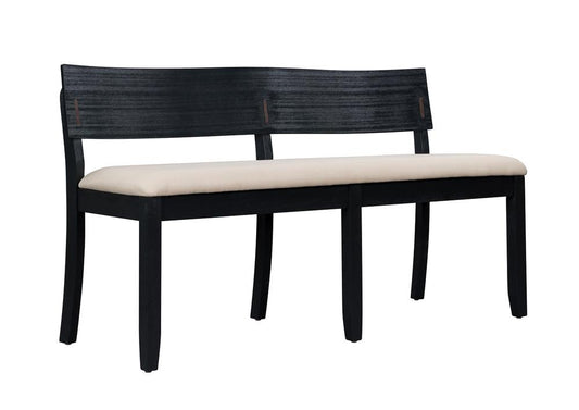 Boraam - Capella Cream Fabric Dining Height Bench - Matte Black Finish - 71018 veiw 1