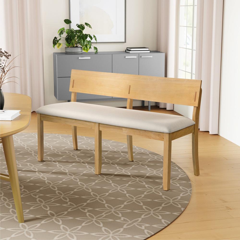Boraam - Capella Cream Fabric Dining Height Bench - Natural Finish - 70018 veiw 5