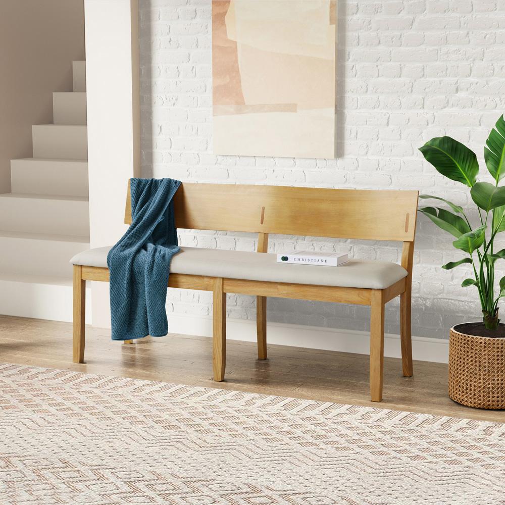 Boraam - Capella Cream Fabric Dining Height Bench - Natural Finish - 70018 veiw 6
