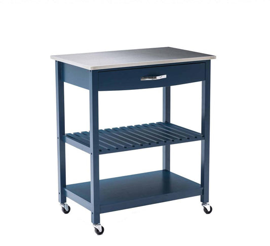 Boraam - Holland Kitchen Cart With Stainless Steel Top - Navy Blue - 50659 veiw 1