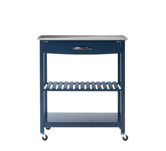 Boraam - Holland Kitchen Cart With Stainless Steel Top - Navy Blue - 50659 veiw 2