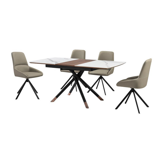 Armen Living - Alora Maverick 5 Piece Extendable Dining Set with Taupe Gray Faux Leather Chairs - SETALMV5TG veiw 1