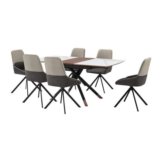Armen Living - Alora Maverick 7 Piece Extendable Dining Set with Two-Tone Gray Fabric Chairs - SETALMV7GB veiw 1