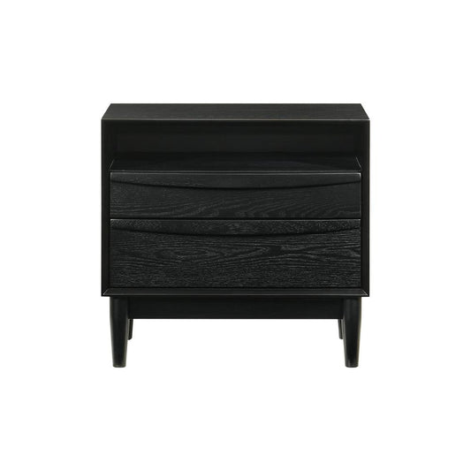 Armen Living - Artemio 2 Drawer Wood Nightstand with Shelf in Black Finish - LCARLABLK veiw 1
