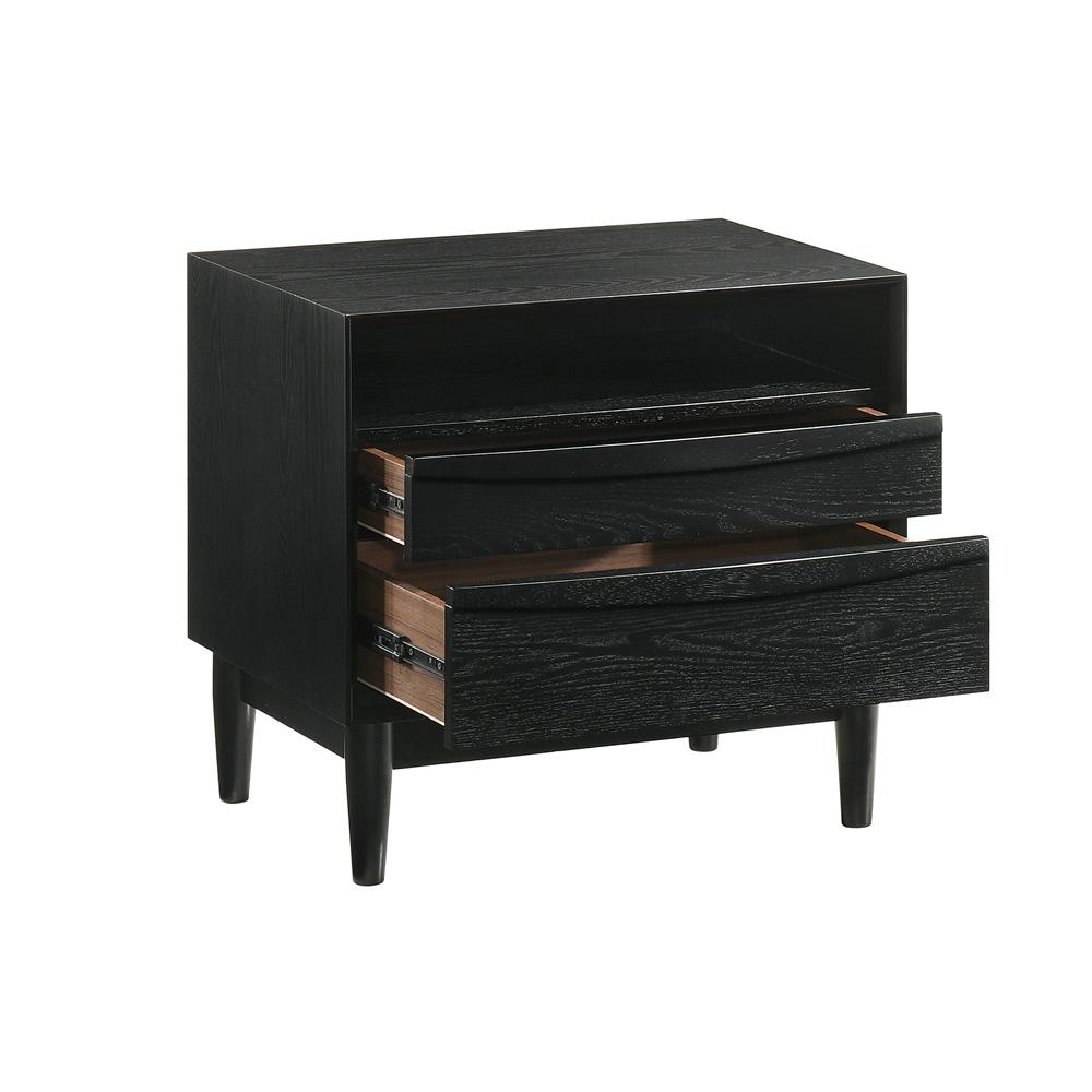 Armen Living - Artemio 2 Drawer Wood Nightstand with Shelf in Black Finish - LCARLABLK veiw 3