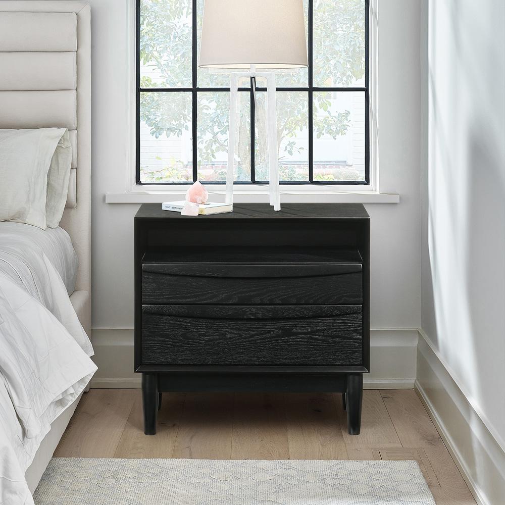 Armen Living - Artemio 2 Drawer Wood Nightstand with Shelf in Black Finish - LCARLABLK veiw 7