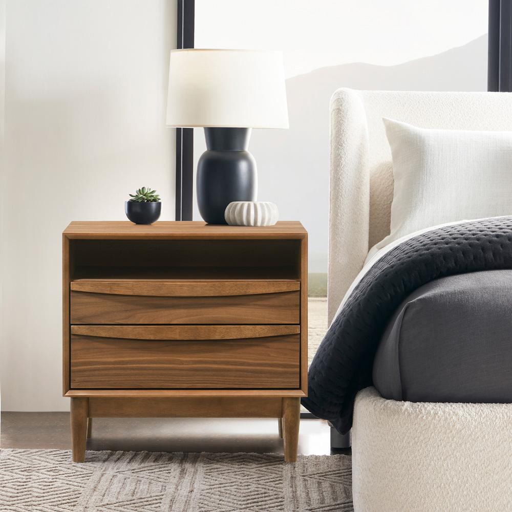 Armen Living - Artemio 2 Drawer Wood Nightstand with Shelf in Walnut Finish - LCARLAWAL veiw 7