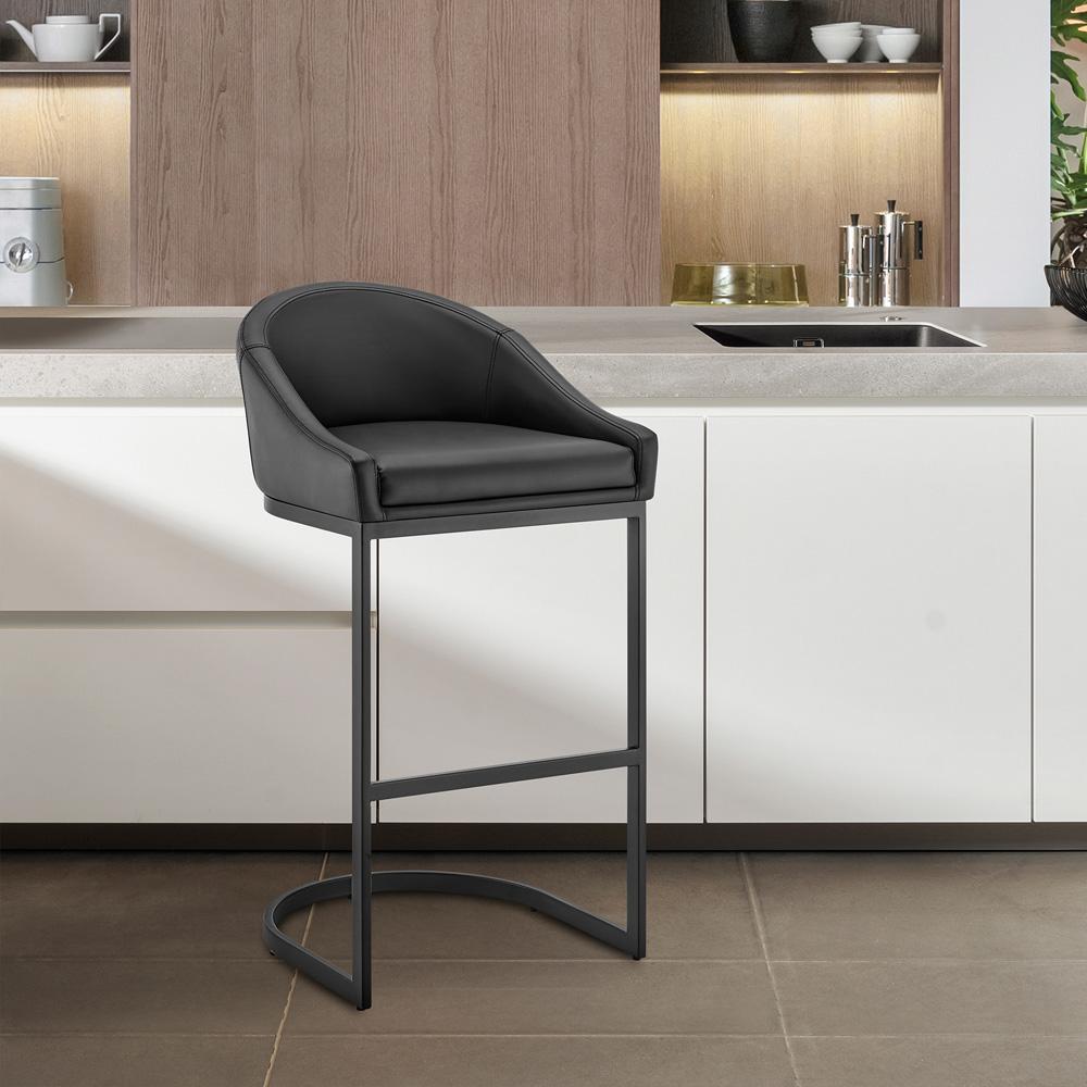 Armen Living - Atherik Bar Stool in Black Metal with Black Faux Leather - 840254335837 veiw 7