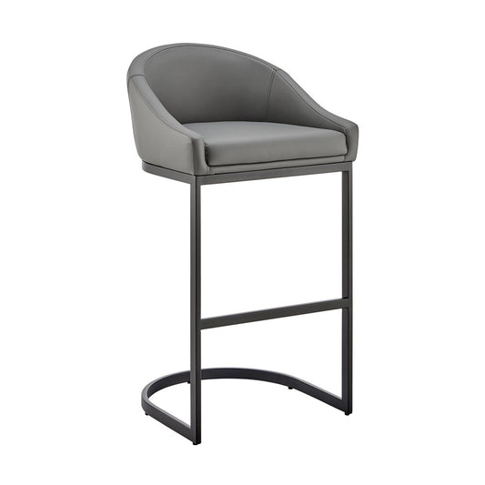 Armen Living - Atherik Bar Stool in Black Metal with Gray Faux Leather - 840254335820 veiw 1