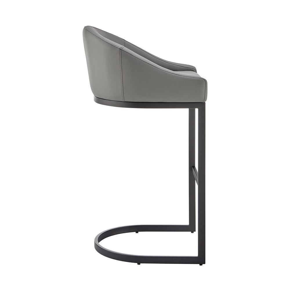 Armen Living - Atherik Bar Stool in Black Metal with Gray Faux Leather - 840254335820 veiw 3