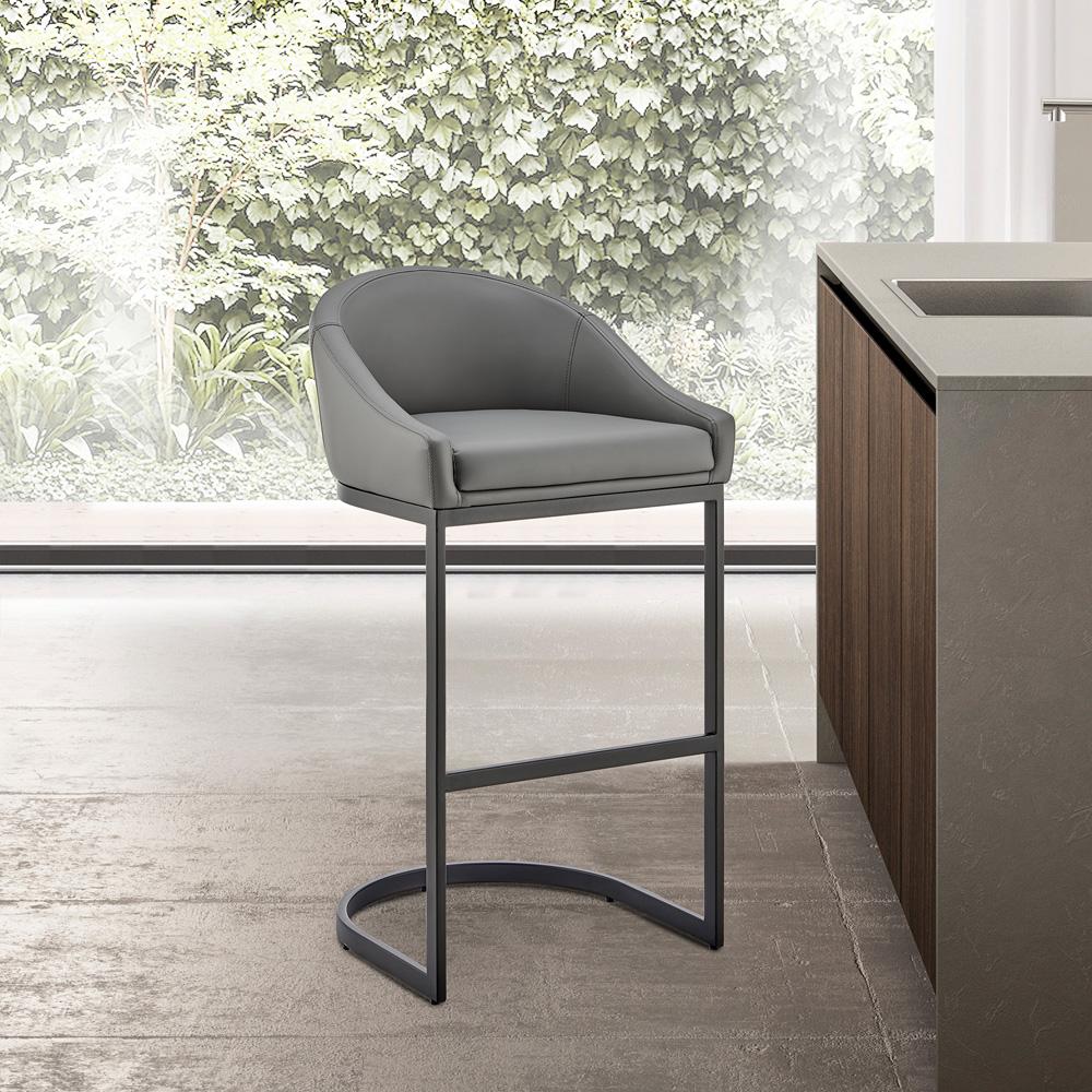 Armen Living - Atherik Bar Stool in Black Metal with Gray Faux Leather - 840254335820 veiw 7