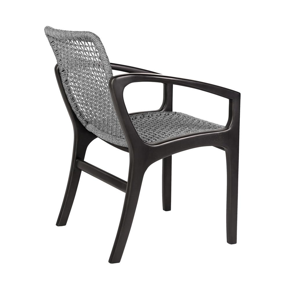 Armen Living - Beckham Outdoor Patio Dining Chair in Dark Eucalyptus Wood and Gray Rope - LCBECHGRY veiw 4