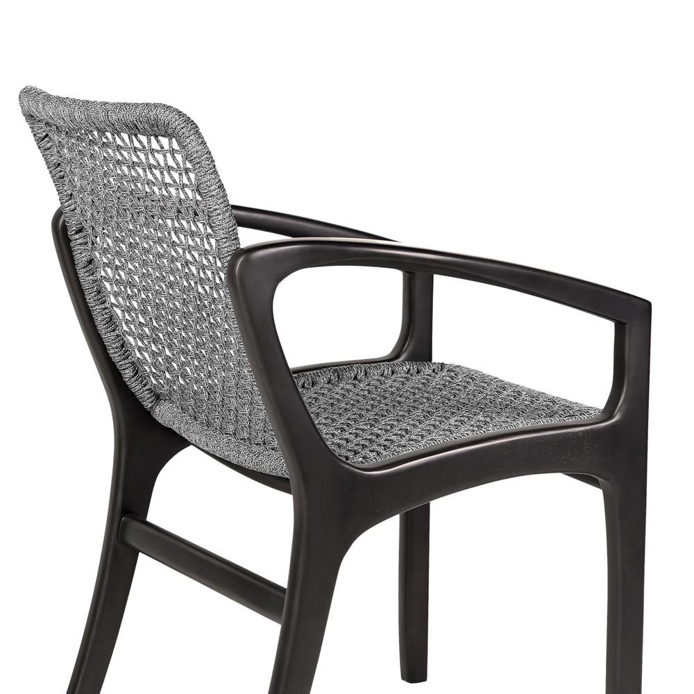 Armen Living - Beckham Outdoor Patio Dining Chair in Dark Eucalyptus Wood and Gray Rope - LCBECHGRY veiw 5