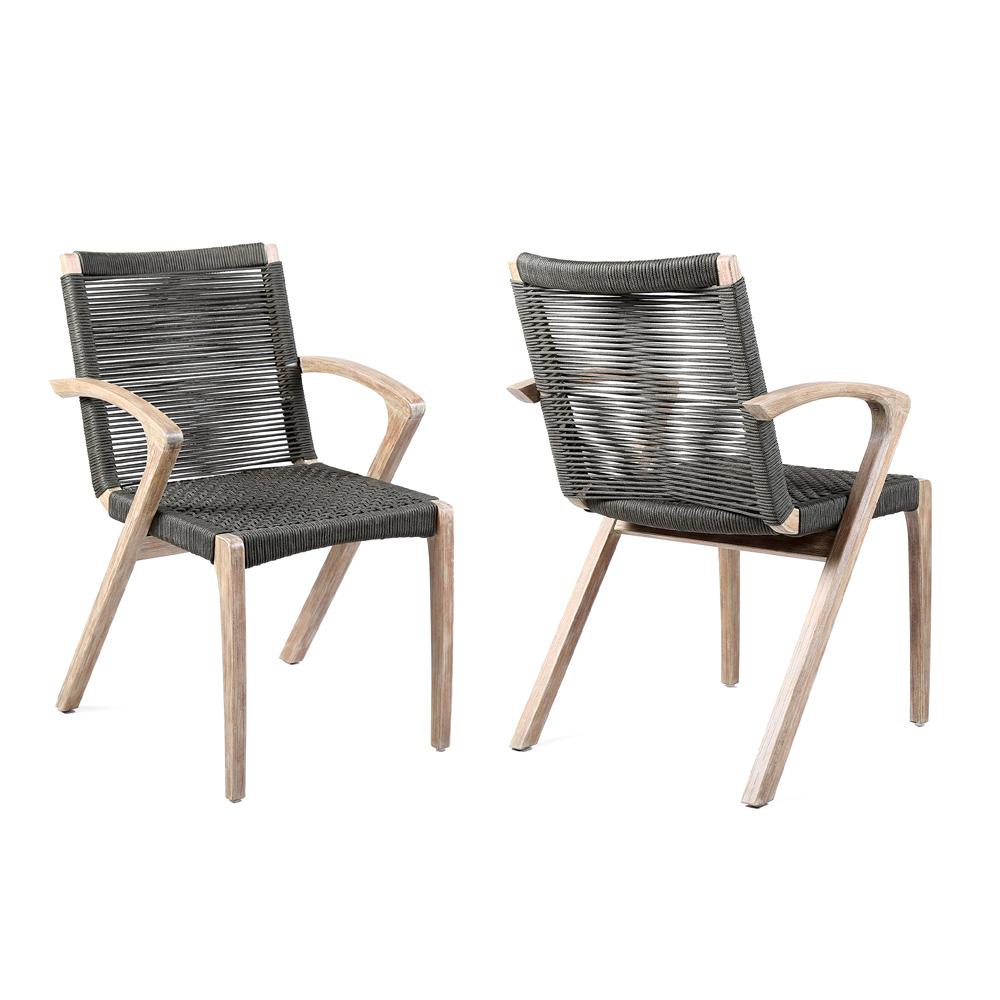 Armen Living - Brielle Outdoor Light Eucalyptus Wood and Charcoal Rope Dining Chairs - (Set of 2) - LCBLSICH veiw 1