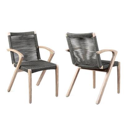 Armen Living - Brielle Outdoor Light Eucalyptus Wood and Charcoal Rope Dining Chairs - (Set of 2) - LCBLSICH veiw 1