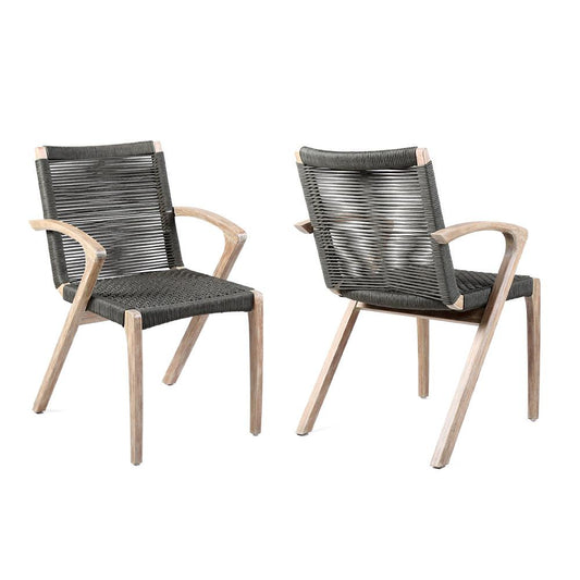 Armen Living - Brielle Outdoor Light Eucalyptus Wood and Charcoal Rope Dining Chairs - (Set of 2) - LCBLSICH veiw 1