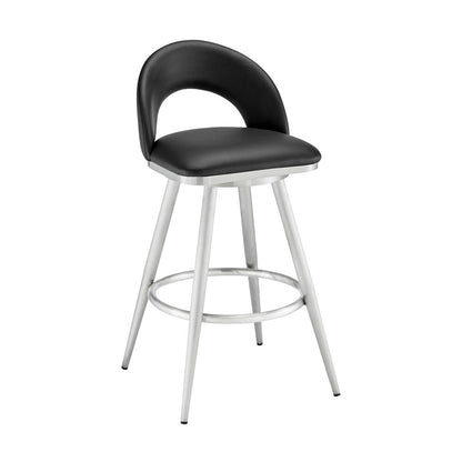 Armen Living - Charlotte 26in Swivel Counter Stool in Brushed Stainless Steel and Black Faux Leather - LCCHBABSBLK26 veiw 1