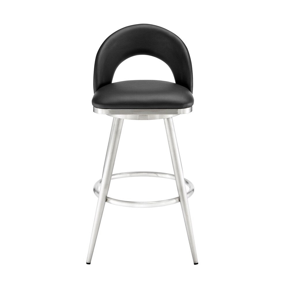 Armen Living - Charlotte 26in Swivel Counter Stool in Brushed Stainless Steel and Black Faux Leather - LCCHBABSBLK26 veiw 2