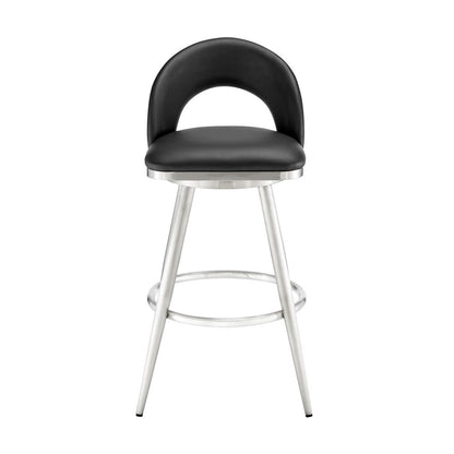 Armen Living - Charlotte 26in Swivel Counter Stool in Brushed Stainless Steel and Black Faux Leather - LCCHBABSBLK26 veiw 2