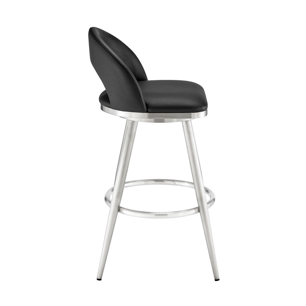 Armen Living - Charlotte 26in Swivel Counter Stool in Brushed Stainless Steel and Black Faux Leather - LCCHBABSBLK26 veiw 3