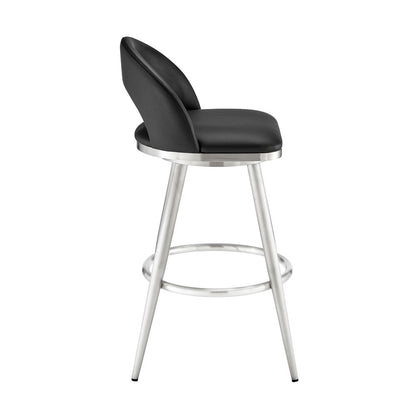 Armen Living - Charlotte 26in Swivel Counter Stool in Brushed Stainless Steel and Black Faux Leather - LCCHBABSBLK26 veiw 3