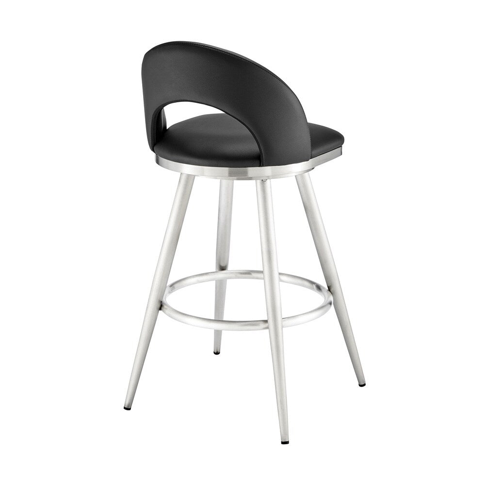 Armen Living - Charlotte 26in Swivel Counter Stool in Brushed Stainless Steel and Black Faux Leather - LCCHBABSBLK26 veiw 4