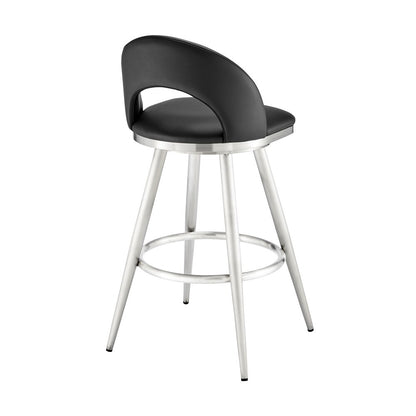 Armen Living - Charlotte 26in Swivel Counter Stool in Brushed Stainless Steel and Black Faux Leather - LCCHBABSBLK26 veiw 4