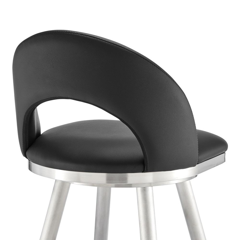 Armen Living - Charlotte 26in Swivel Counter Stool in Brushed Stainless Steel and Black Faux Leather - LCCHBABSBLK26 veiw 5