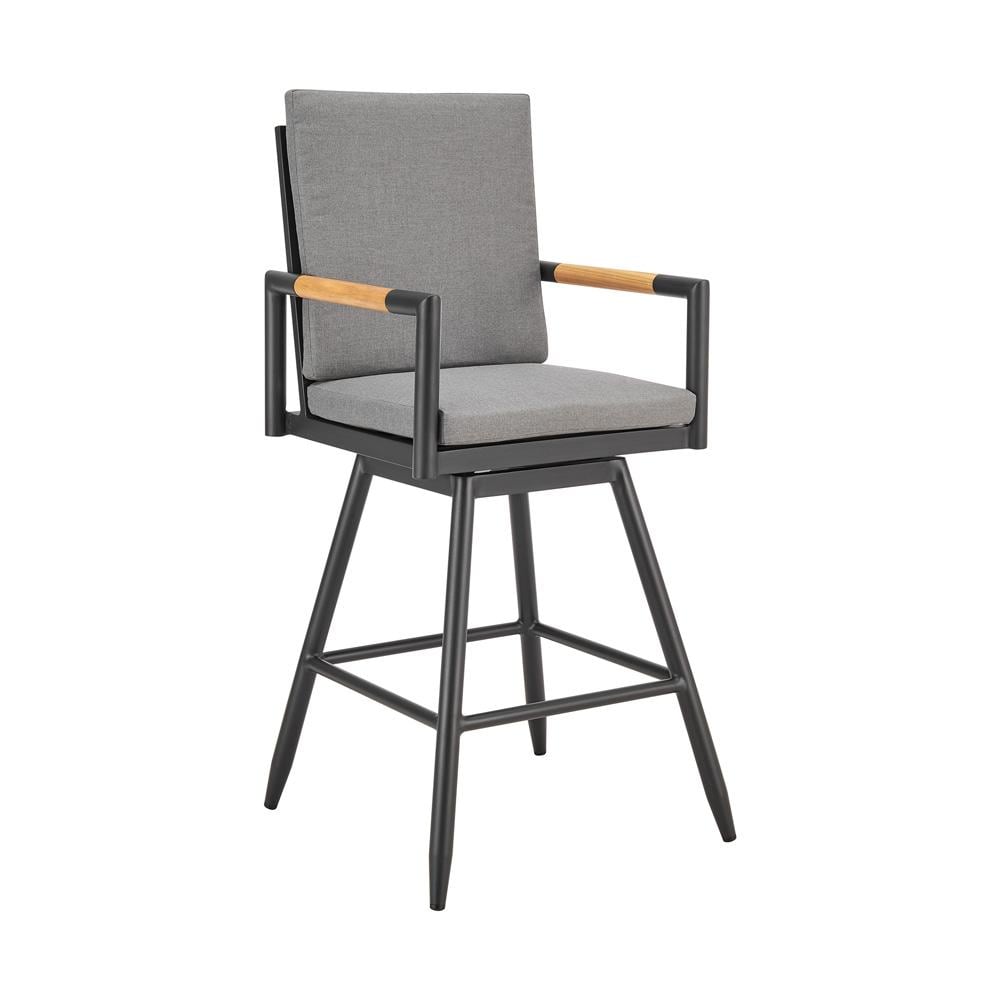 Armen Living - Crown Outdoor Patio Swivel Bar Stool in Aluminum with Tan Rope and Dark Gray Cushions - LCCRSWBABLKDGRY30 veiw 1