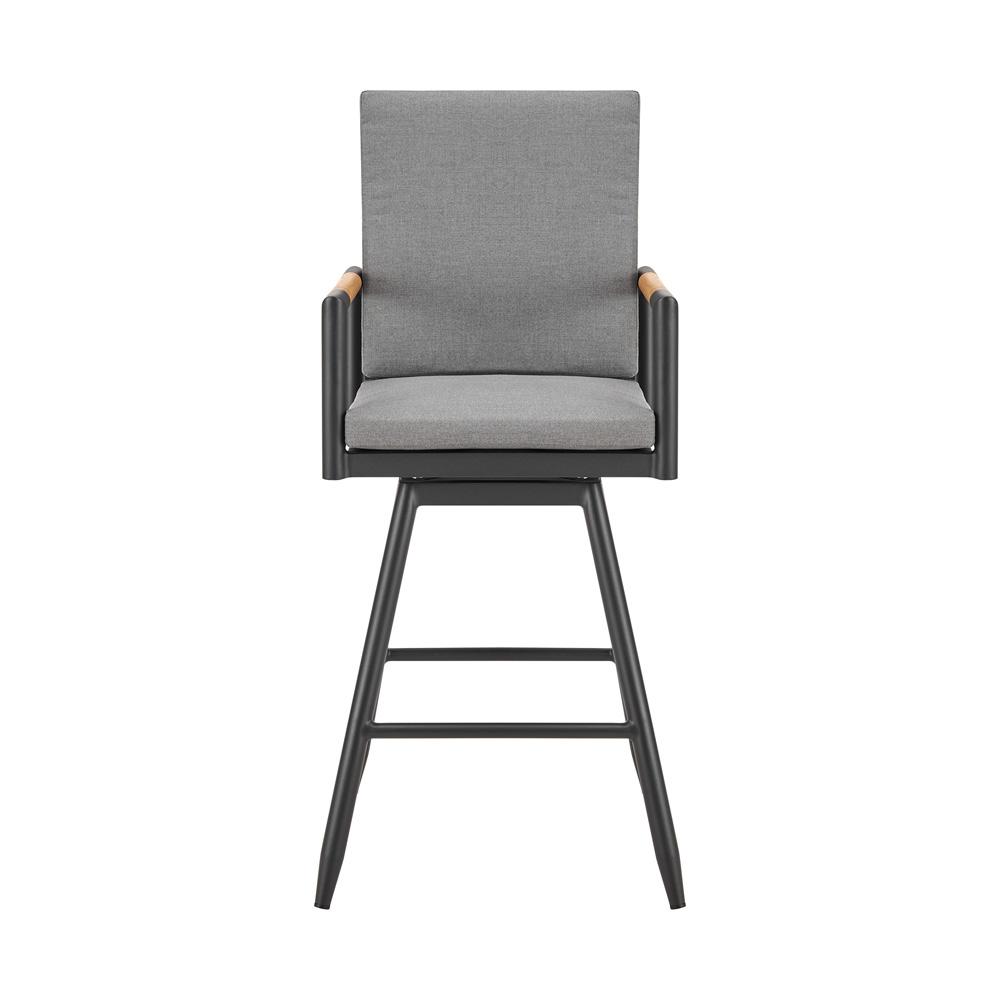 Armen Living - Crown Outdoor Patio Swivel Bar Stool in Aluminum with Tan Rope and Dark Gray Cushions - LCCRSWBABLKDGRY30 veiw 2