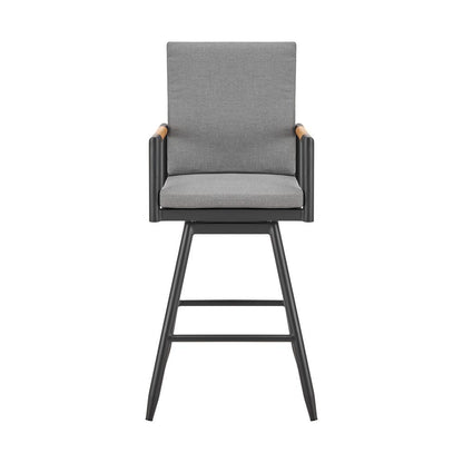 Armen Living - Crown Outdoor Patio Swivel Bar Stool in Aluminum with Tan Rope and Dark Gray Cushions - LCCRSWBABLKDGRY30 veiw 2