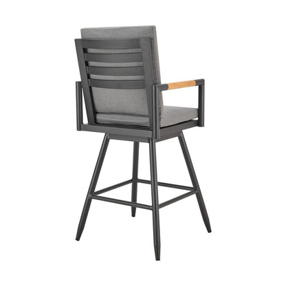 Armen Living - Crown Outdoor Patio Swivel Bar Stool in Aluminum with Tan Rope and Dark Gray Cushions - LCCRSWBABLKDGRY30 veiw 3