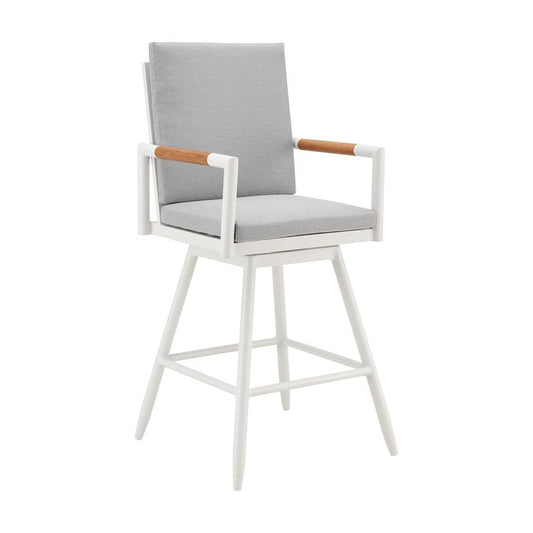 Armen Living - Crown Outdoor Patio Swivel Bar Stool in Aluminum with Brown Rope and Light Gray Cushions - LCCRSWBAWH30 veiw 1