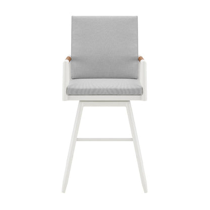 Armen Living - Crown Outdoor Patio Swivel Bar Stool in Aluminum with Brown Rope and Light Gray Cushions - LCCRSWBAWH30 veiw 2