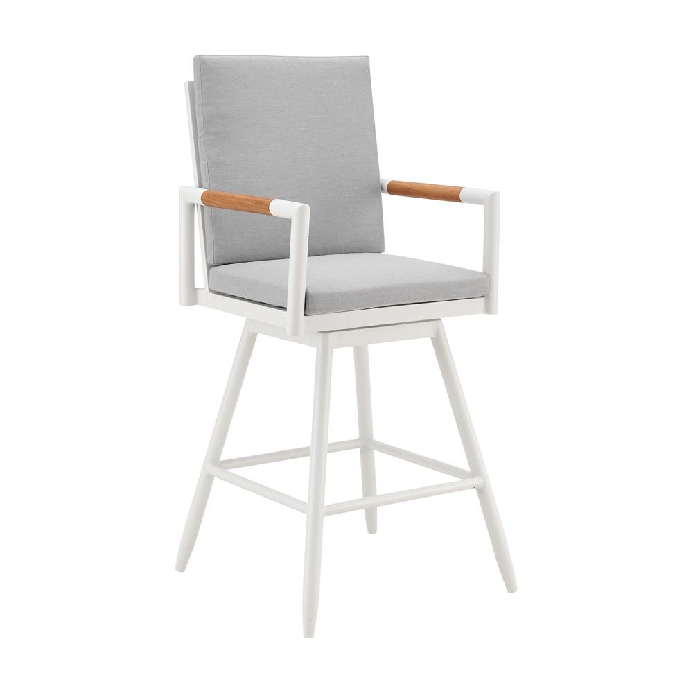 Armen Living - Crown Outdoor Patio Swivel Counter Stool in Aluminum with Brown Rope and Light Gray Cushions - LCCRSWBAWH26 veiw 1