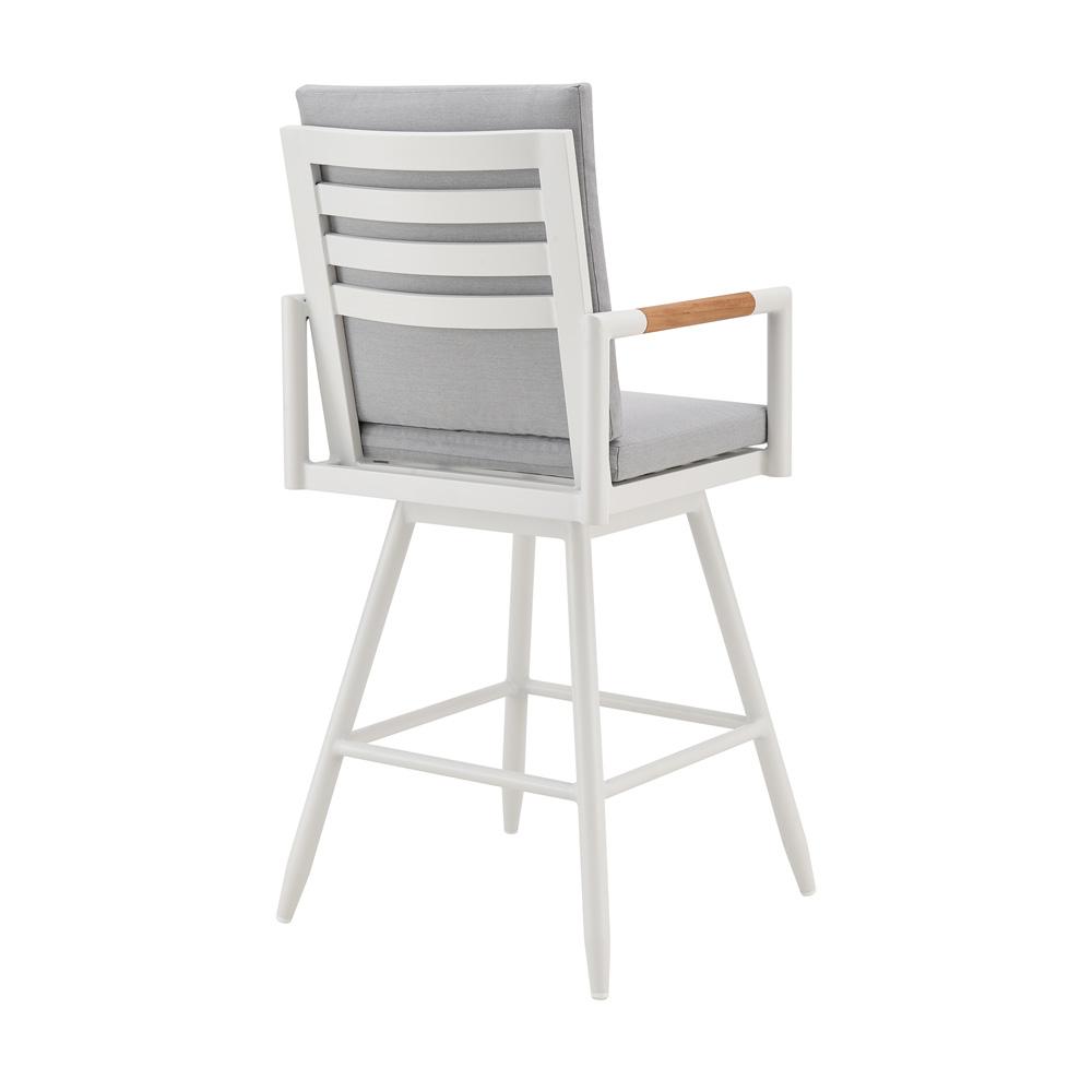 Armen Living - Crown Outdoor Patio Swivel Counter Stool in Aluminum with Brown Rope and Light Gray Cushions - LCCRSWBAWH26 veiw 3
