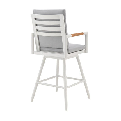 Armen Living - Crown Outdoor Patio Swivel Counter Stool in Aluminum with Brown Rope and Light Gray Cushions - LCCRSWBAWH26 veiw 3