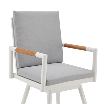 Armen Living - Crown Outdoor Patio Swivel Counter Stool in Aluminum with Brown Rope and Light Gray Cushions - LCCRSWBAWH26 veiw 4